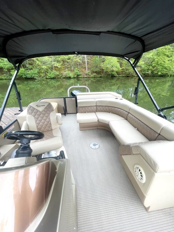 Interior view of a pontoon boat.